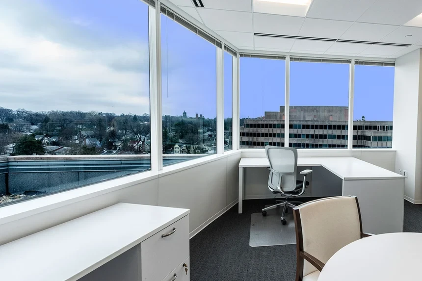 small office with window overlooking dc