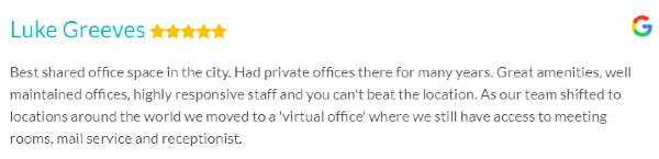 Luke Greaves 5 Star Google Review says AdvantEdge is the best shared office company in the city of DC